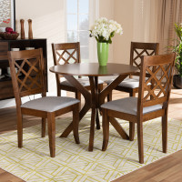 Baxton Studio Jana-Grey/Walnut-5PC Dining Set Jana Modern and Contemporary Grey Fabric Upholstered and Walnut Brown Finished Wood 5-Piece Dining Set